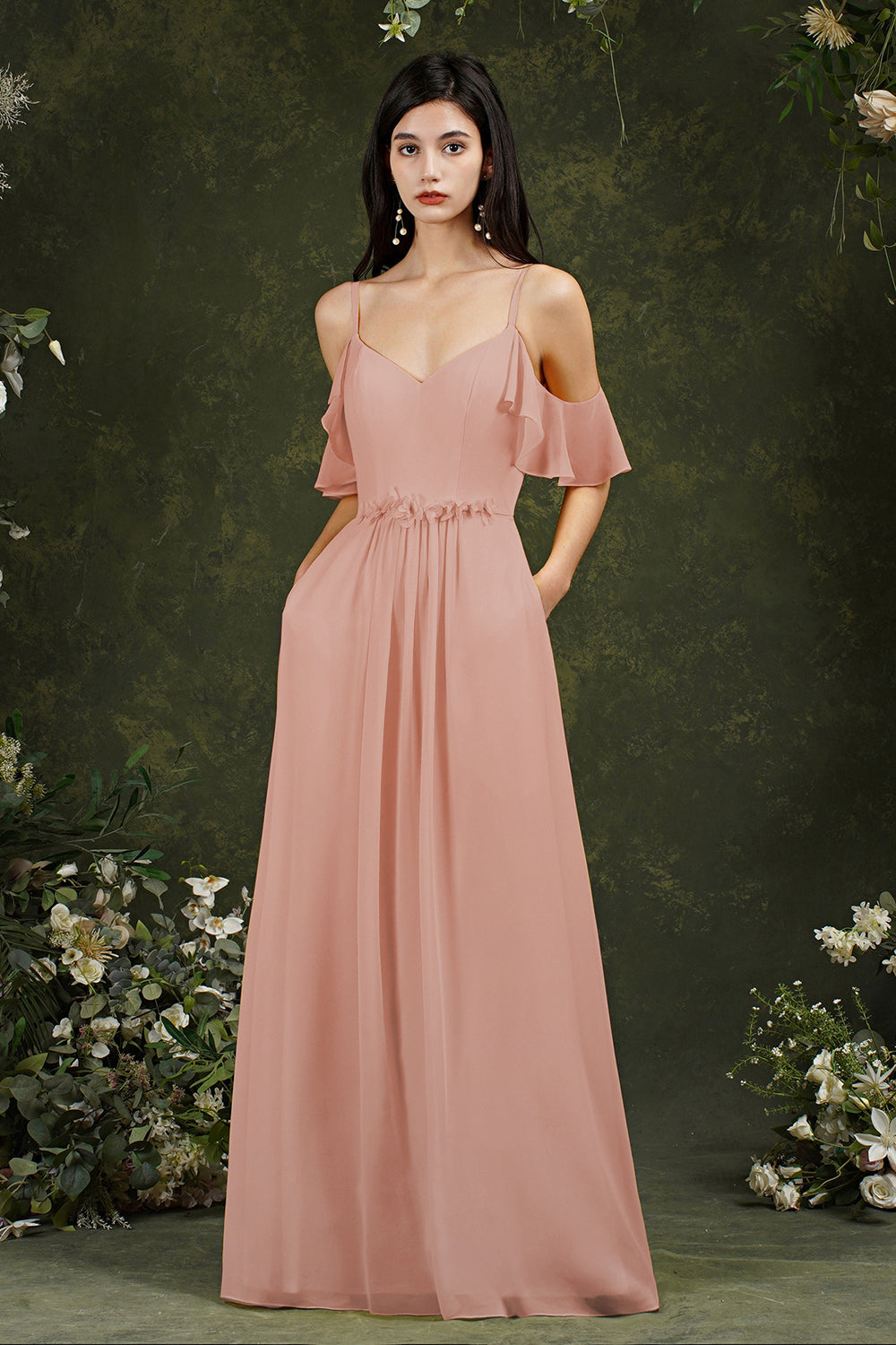 Elegant Chiffon Bridesmaid Dresses Ruffles With Pockets