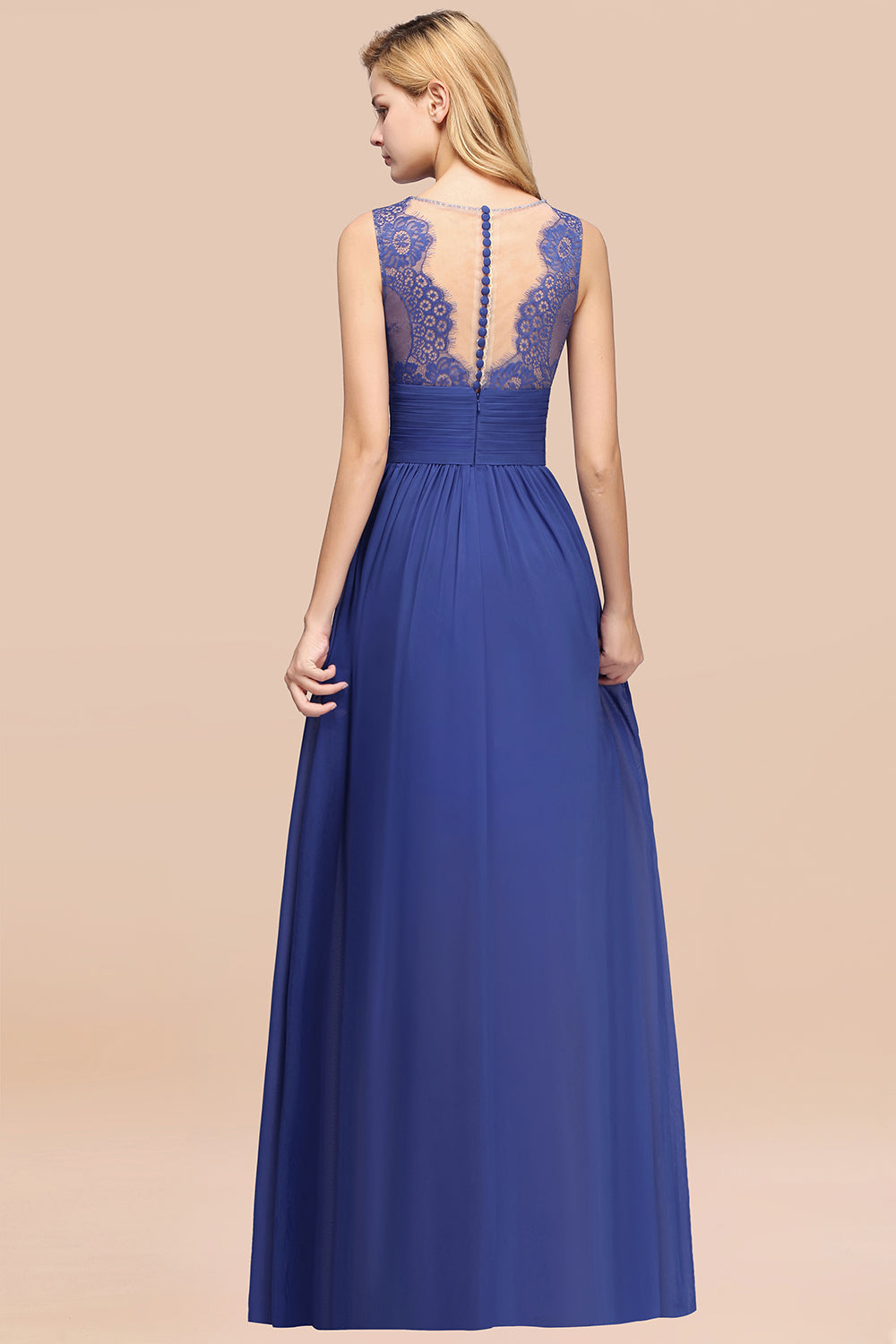 Elegant Chiffon Lace Jewel Sleeveless Bridesmaid Dresses with Ruffle