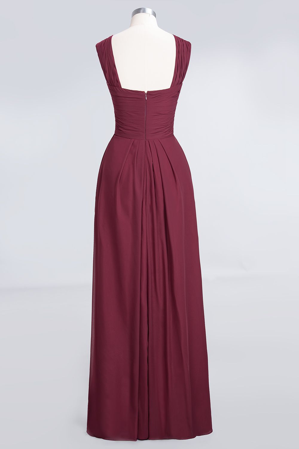 Elegant Chiffon V-Neck Straps Crisscross Burgundy Bridesmaid Dresses with Ruffle