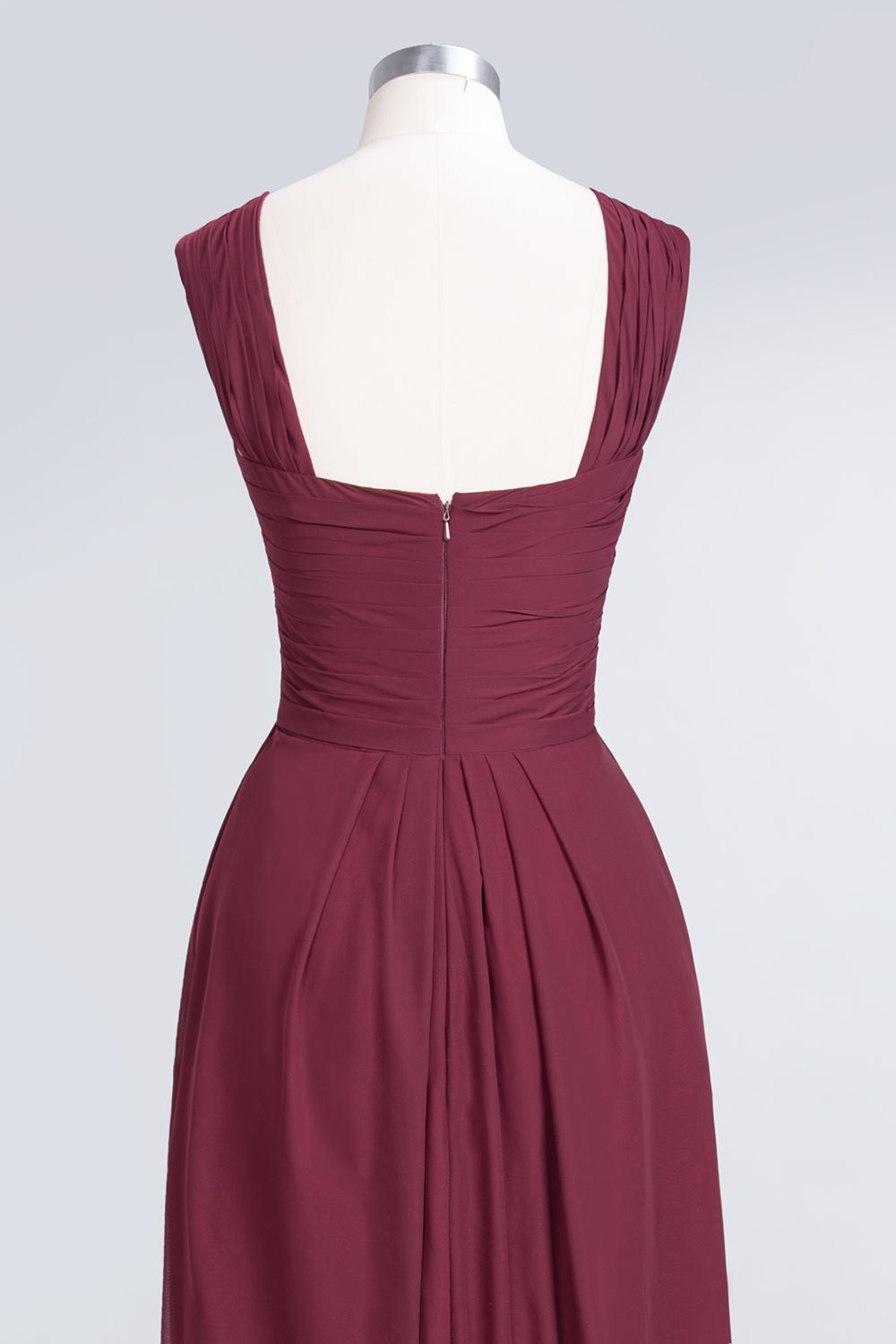 Elegant Chiffon V-Neck Straps Crisscross Burgundy Bridesmaid Dresses with Ruffle