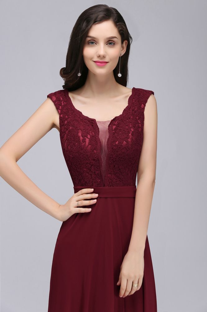 Amazing A-Line Lace Floor-Length Burgundy Prom Dress