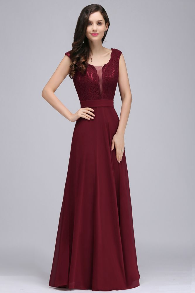 Amazing A-Line Lace Floor-Length Burgundy Prom Dress