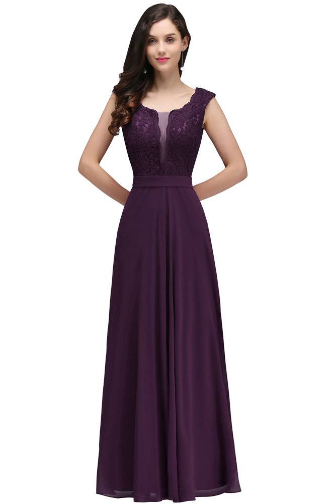 Amazing A-Line Lace Floor-Length Burgundy Prom Dress