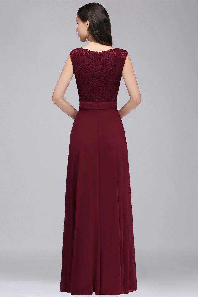 Amazing A-Line Lace Floor-Length Burgundy Prom Dress