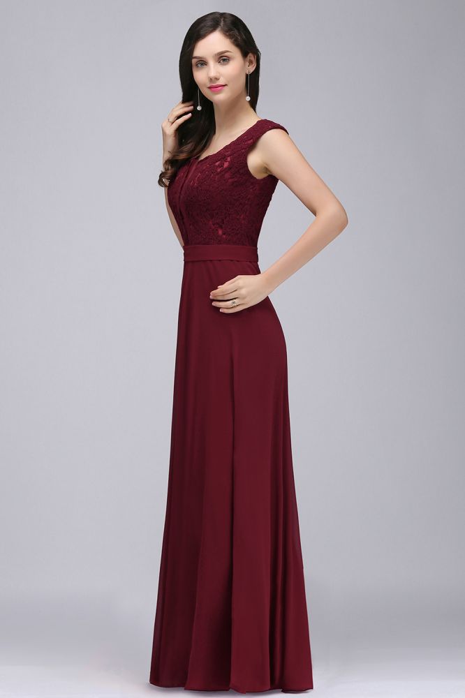 Amazing A-Line Lace Floor-Length Burgundy Prom Dress