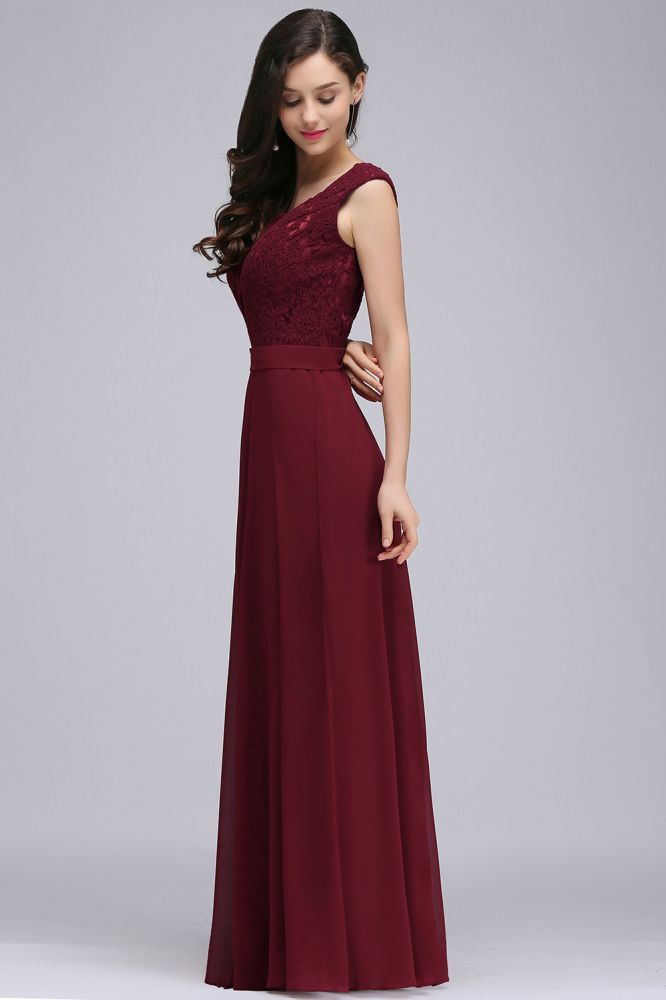 Amazing A-Line Lace Floor-Length Burgundy Prom Dress