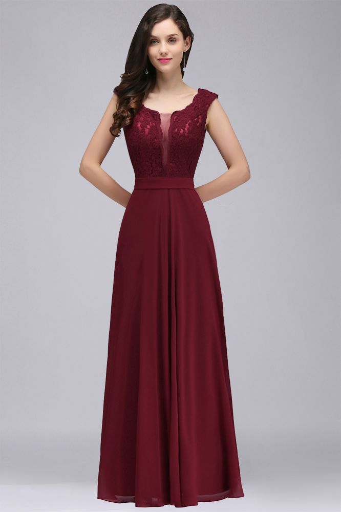 Amazing A-Line Lace Floor-Length Burgundy Prom Dress