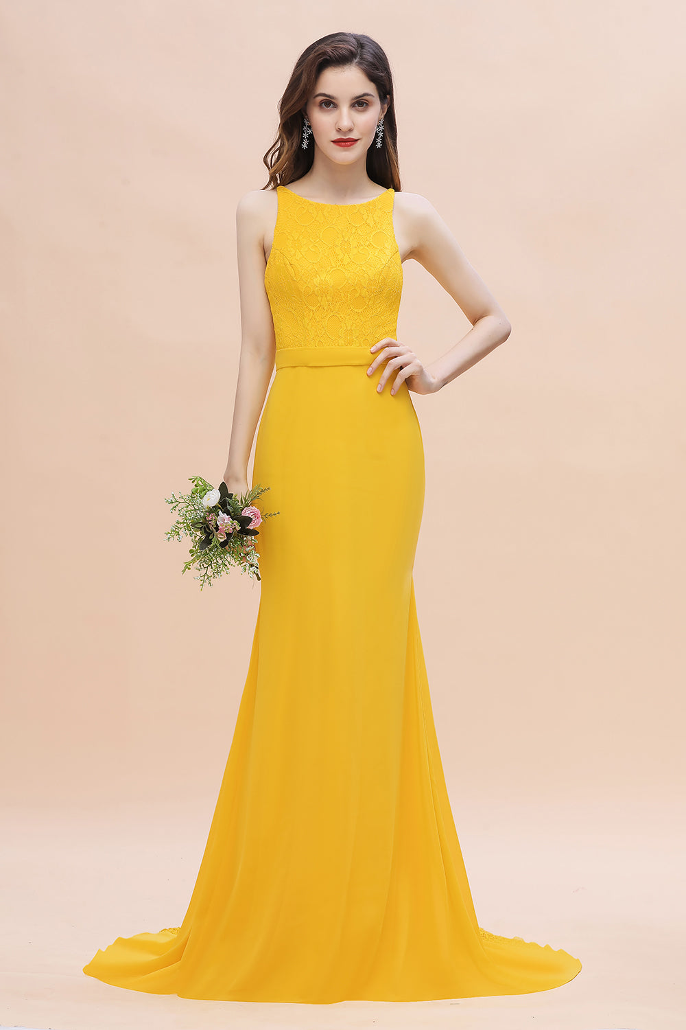 Elegant Jewel Mermaid Chiffon Lace Bridesmaid Dresses On Sale