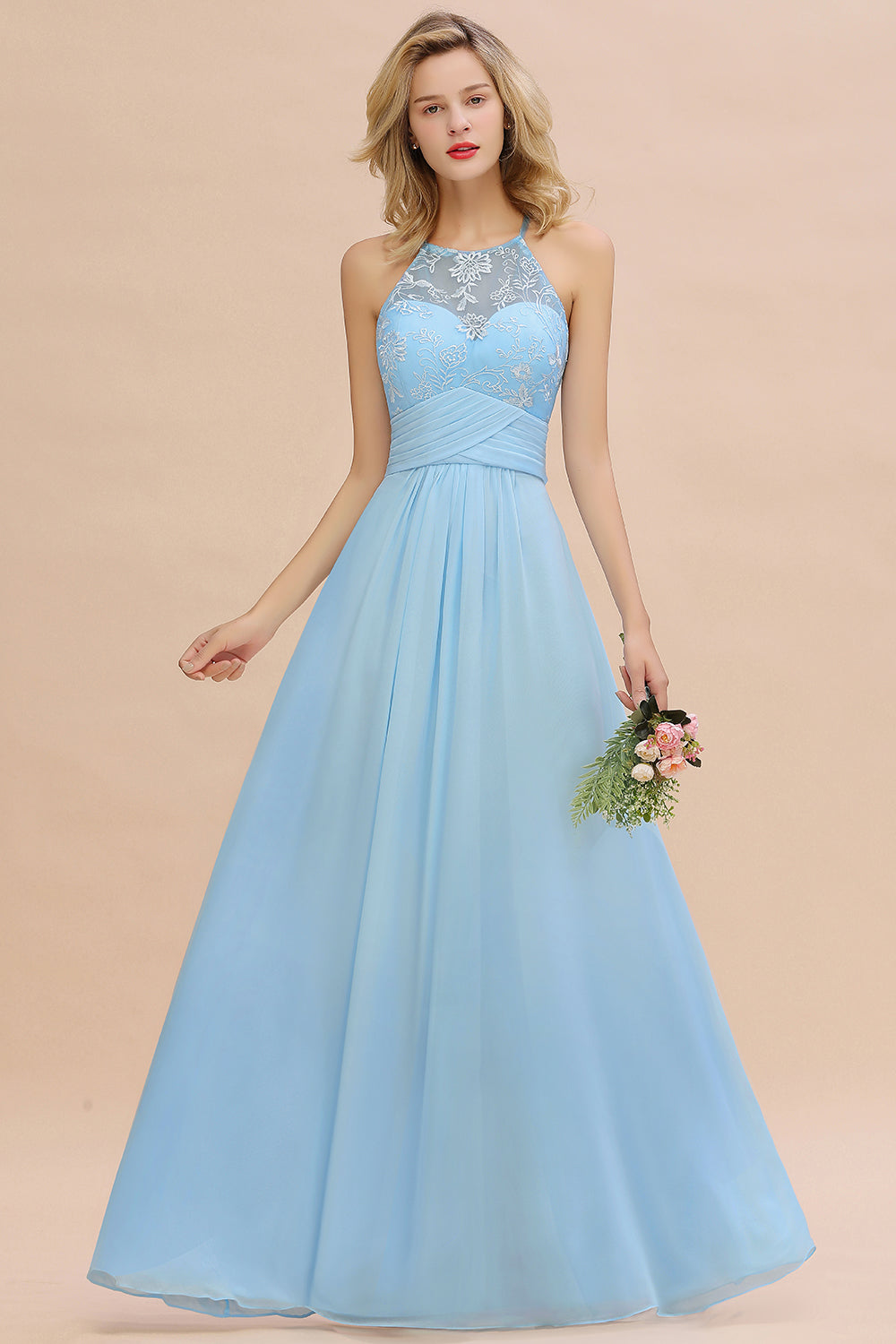 Elegant Jewel Ruffle Affordable Chiffon Bridesmaid Dresses with Appliques - Fashionpara