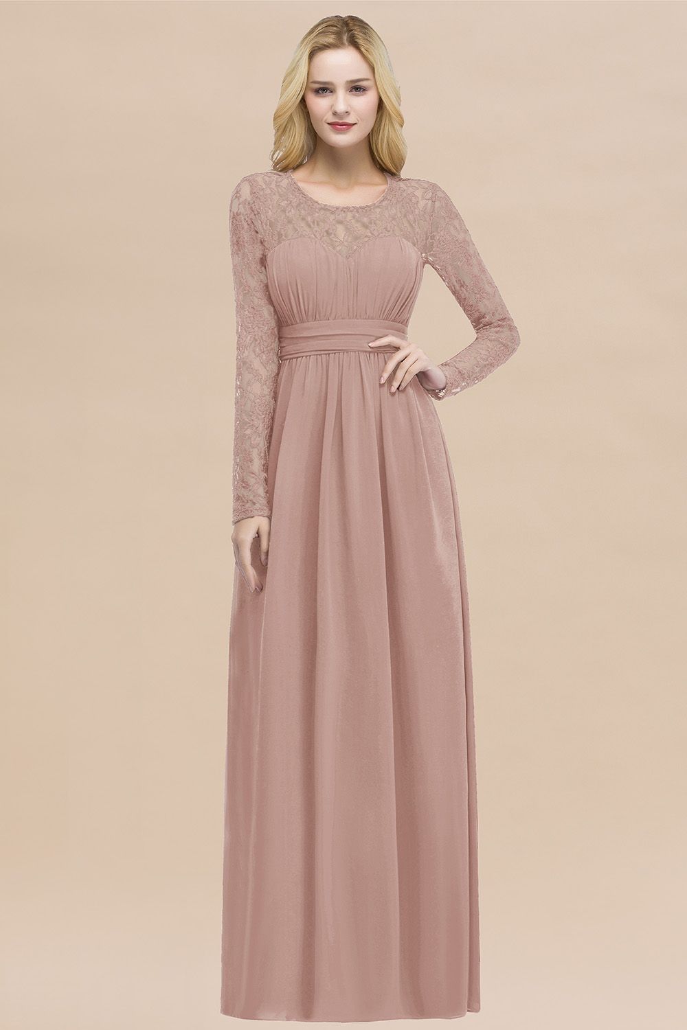 Elegant Lace Burgundy Bridesmaid dresses with Long Sleeves - Fashionpara