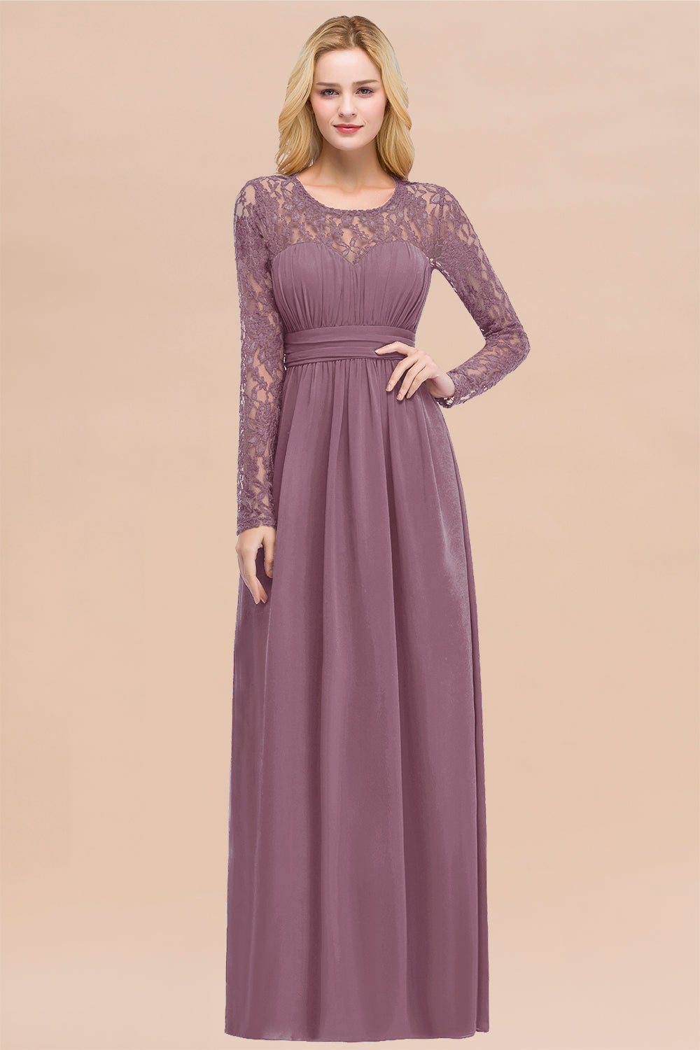 Elegant Lace Burgundy Bridesmaid dresses with Long Sleeves