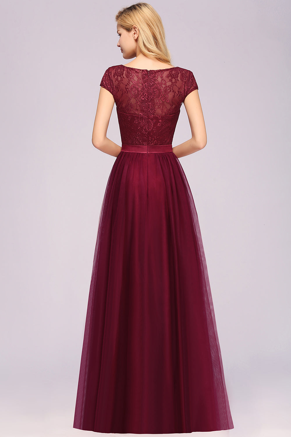 Elegant Lace Cap Sleeves Burgundy Bridesmaid dresses Affordable