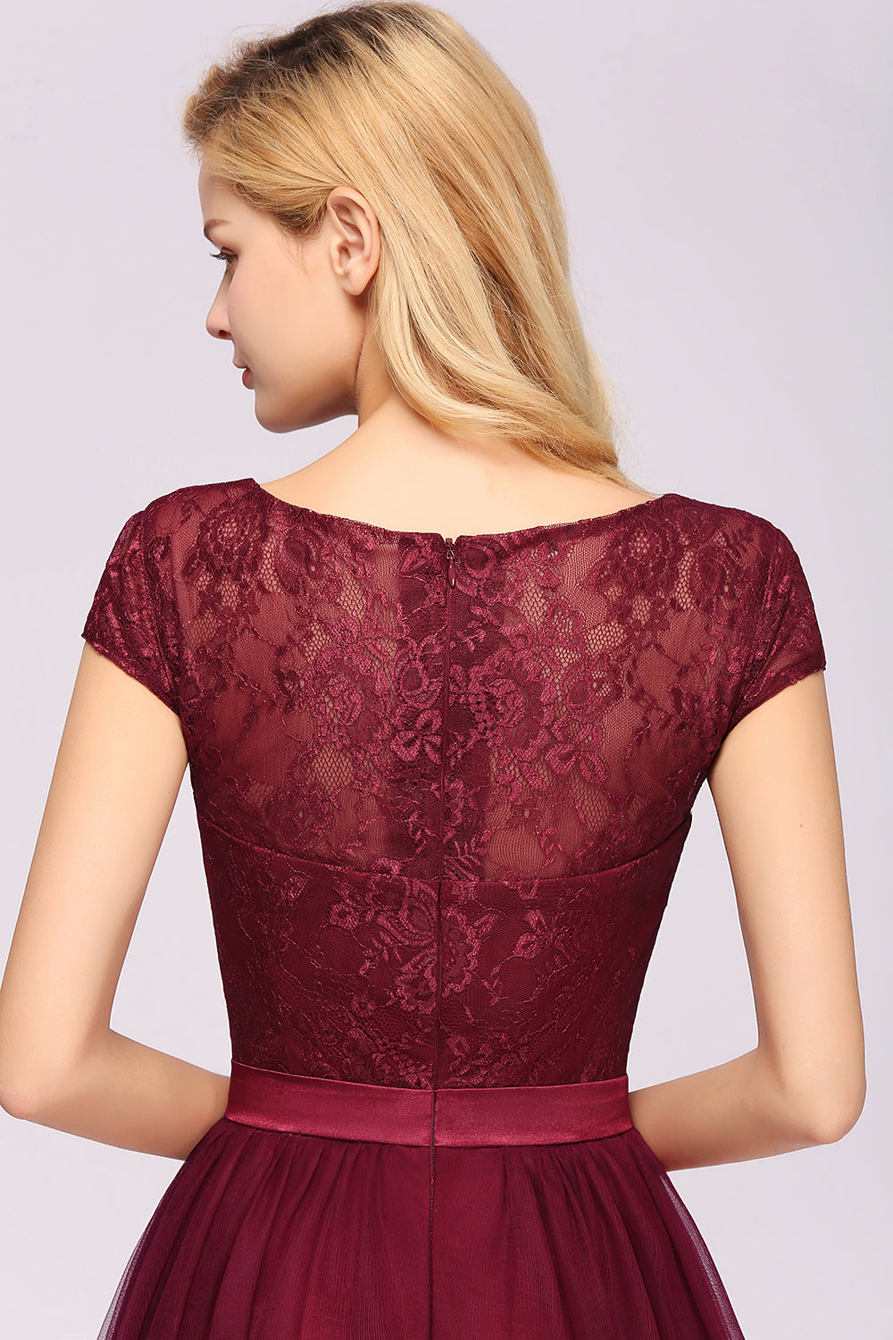 Elegant Lace Cap Sleeves Burgundy Bridesmaid dresses Affordable