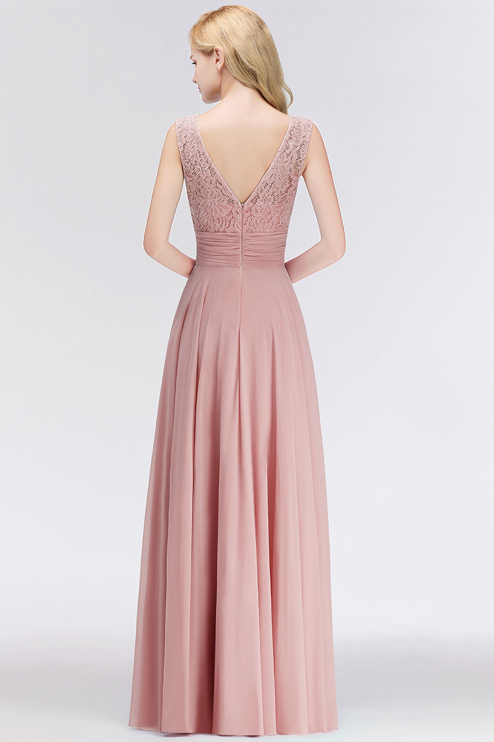 Elegant Lace Jewel Sleeveless Dusty Rose Bridesmaid Dresses