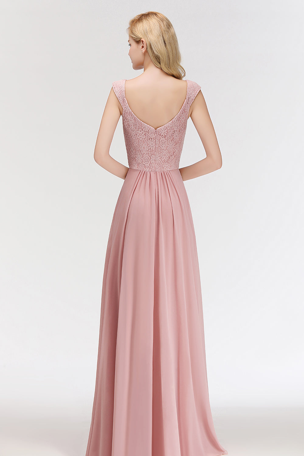 Elegant Lace Sweetheart Bridesmaid Dresses Dusty Rose Chiffon Wedding Party Dress - Fashionpara