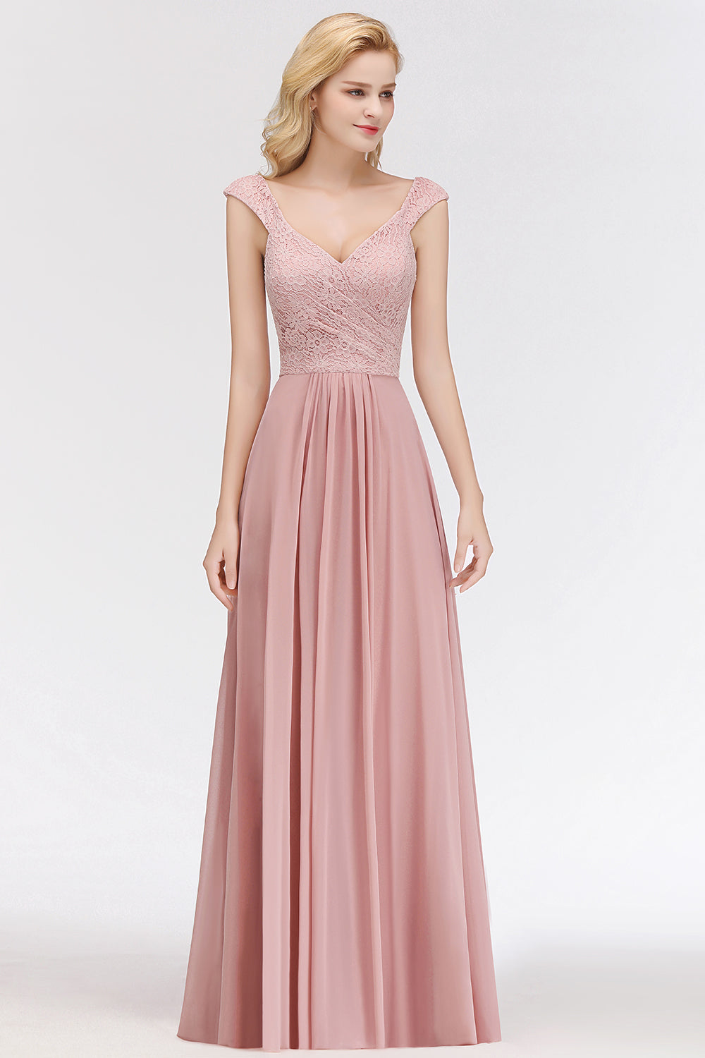 Elegant Lace Sweetheart Bridesmaid Dresses Dusty Rose Chiffon Wedding Party Dress - Fashionpara