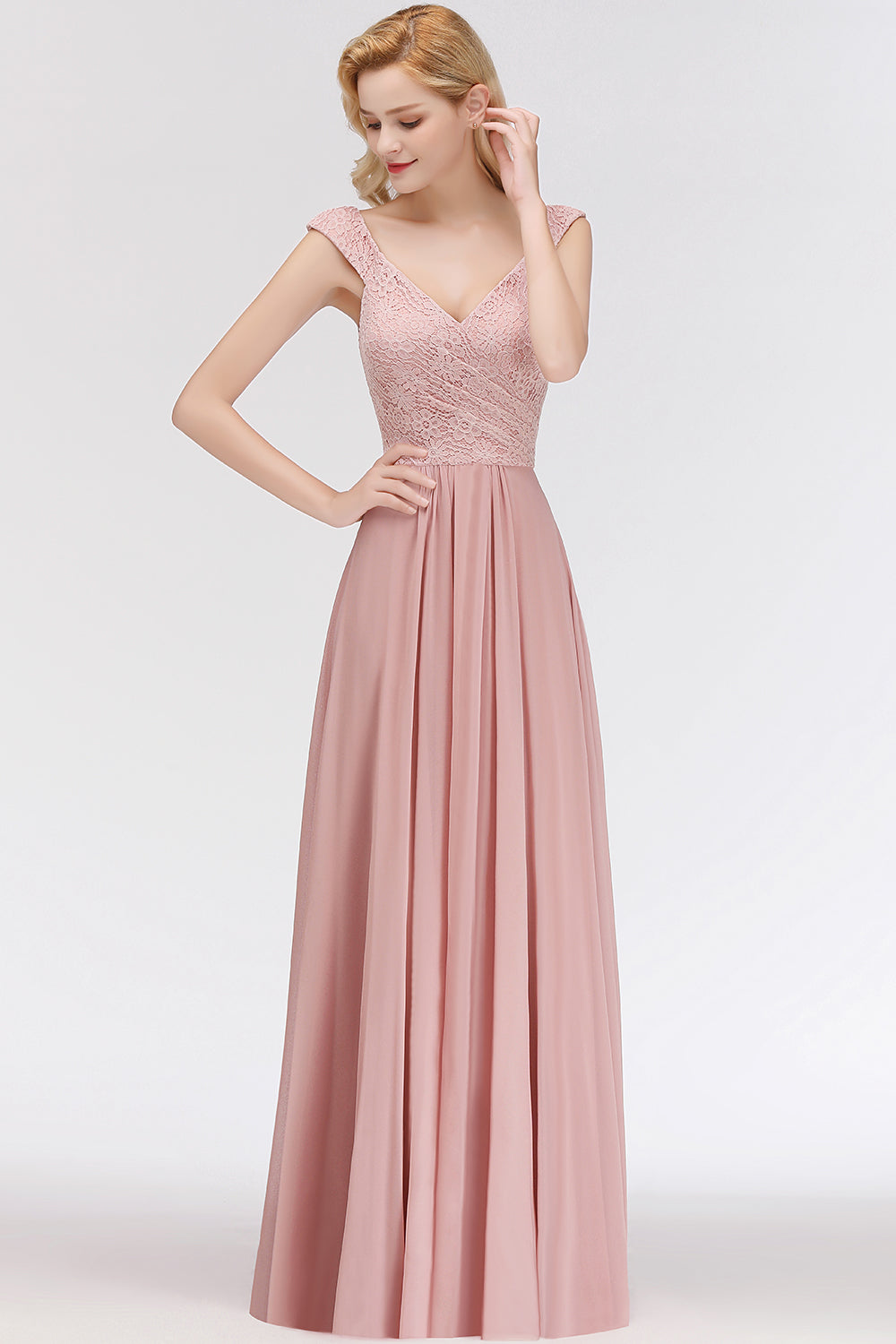 Elegant Lace Sweetheart Bridesmaid Dresses Dusty Rose Chiffon Wedding Party Dress - Fashionpara