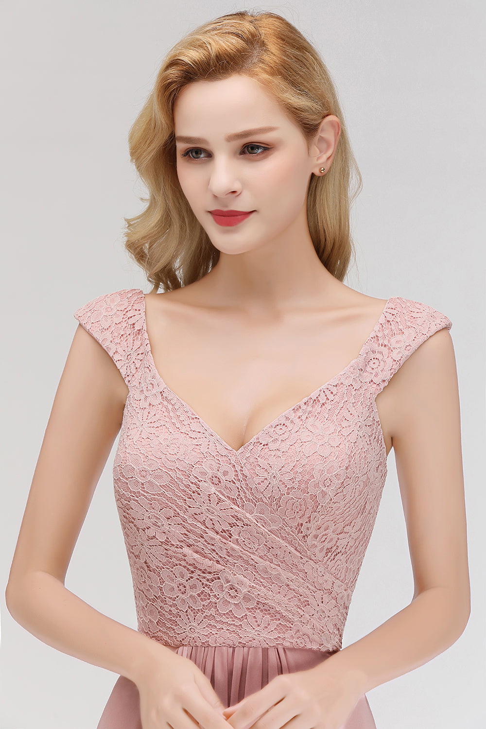 Elegant Lace Sweetheart Bridesmaid Dresses Dusty Rose Chiffon Wedding Party Dress - Fashionpara