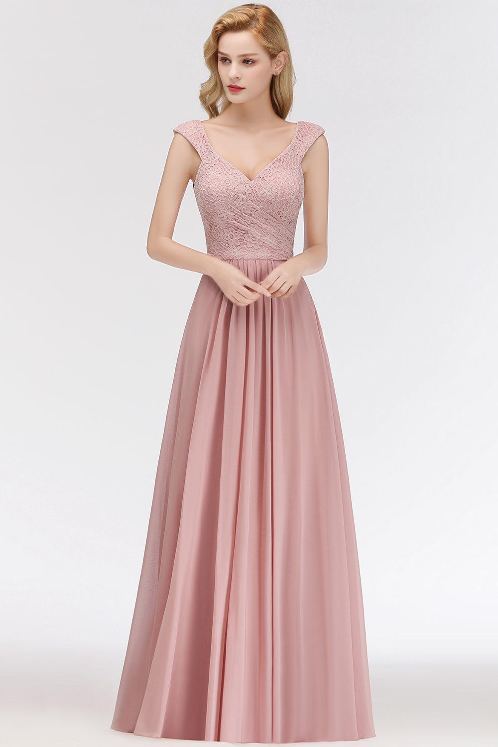 Elegant Lace Sweetheart Bridesmaid Dresses Dusty Rose Chiffon Wedding Party Dress - Fashionpara