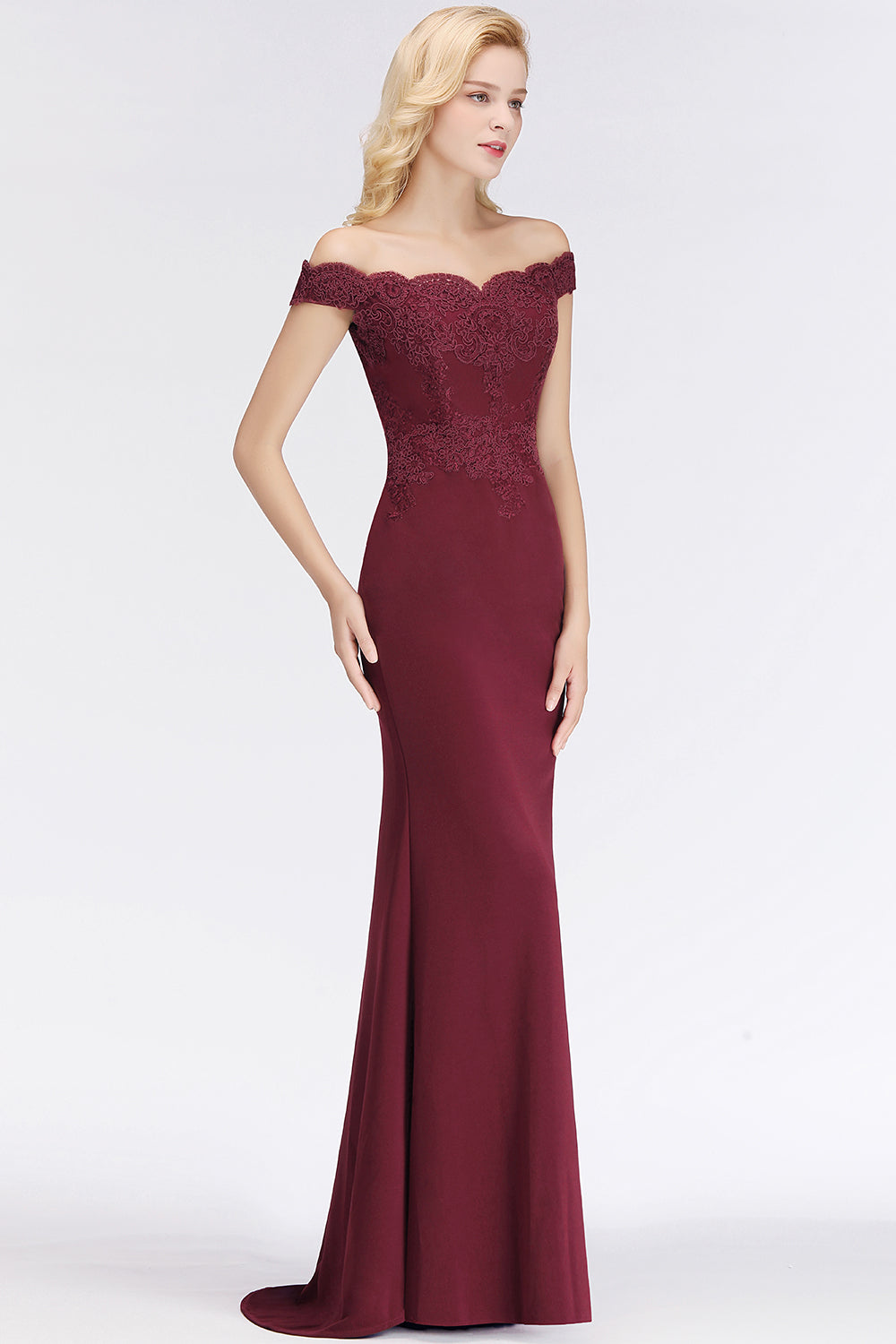 Elegant Mermaid Off-the-Shoulder Burgundy Bridesmaid dresses with Lace