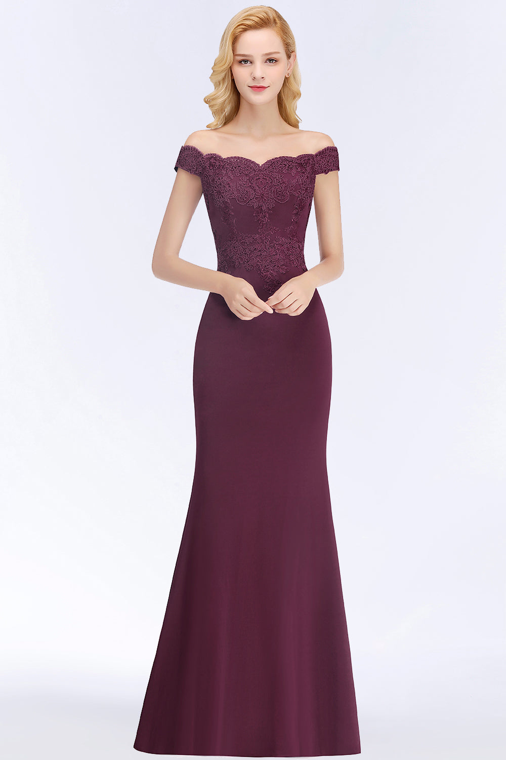 Elegant Mermaid Off-the-Shoulder Burgundy Bridesmaid dresses with Lace