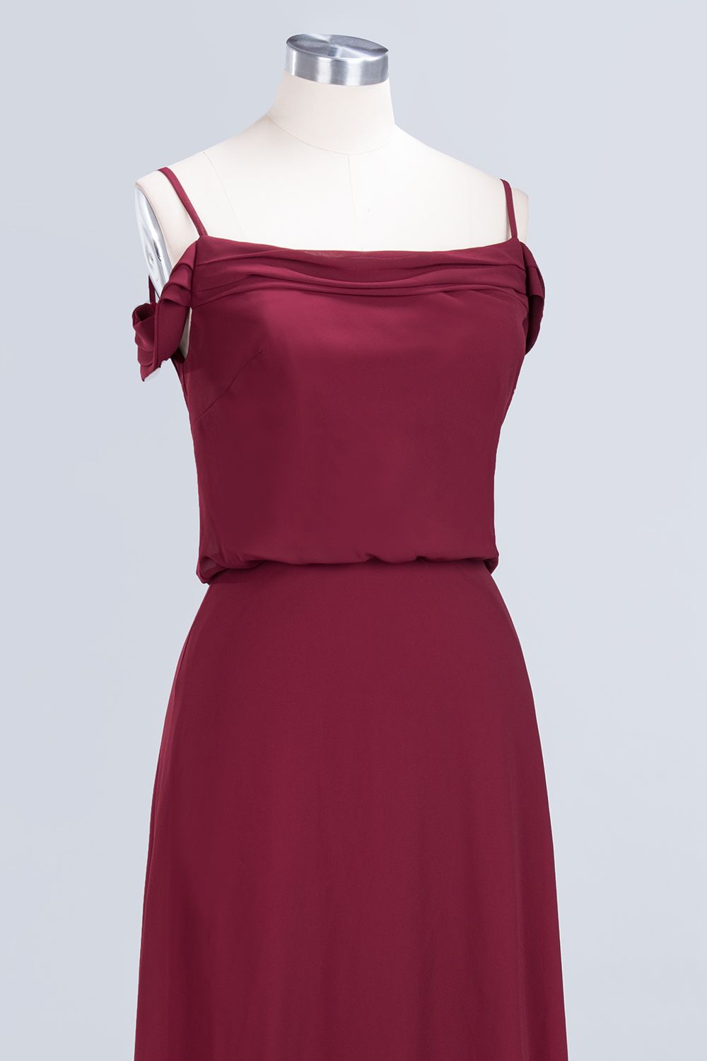 Elegant Off-the-Shoulder Burgundy Bridesmaid Dresses Spaghetti-Straps Affordable Maid of Honor Dress - Fashionpara