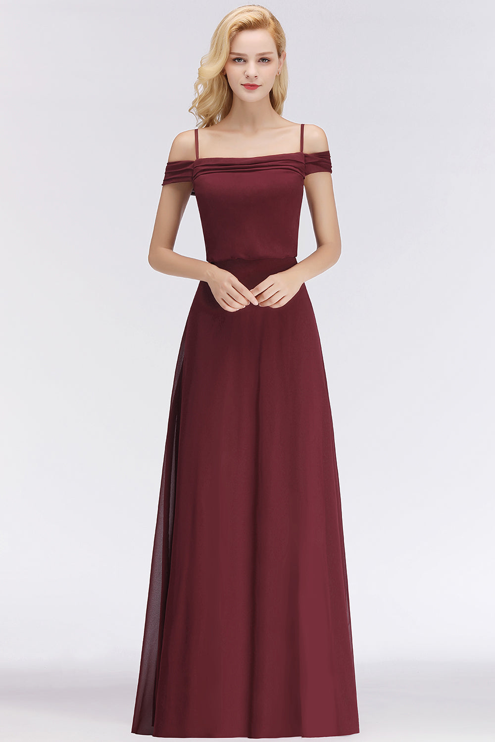 Elegant Off-the-Shoulder Burgundy Bridesmaid Dresses Spaghetti-Straps Affordable Maid of Honor Dress