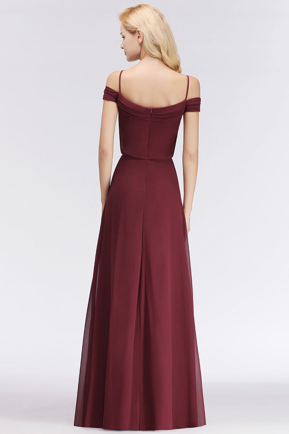 Elegant Off-the-Shoulder Burgundy Bridesmaid Dresses Spaghetti-Straps Affordable Maid of Honor Dress