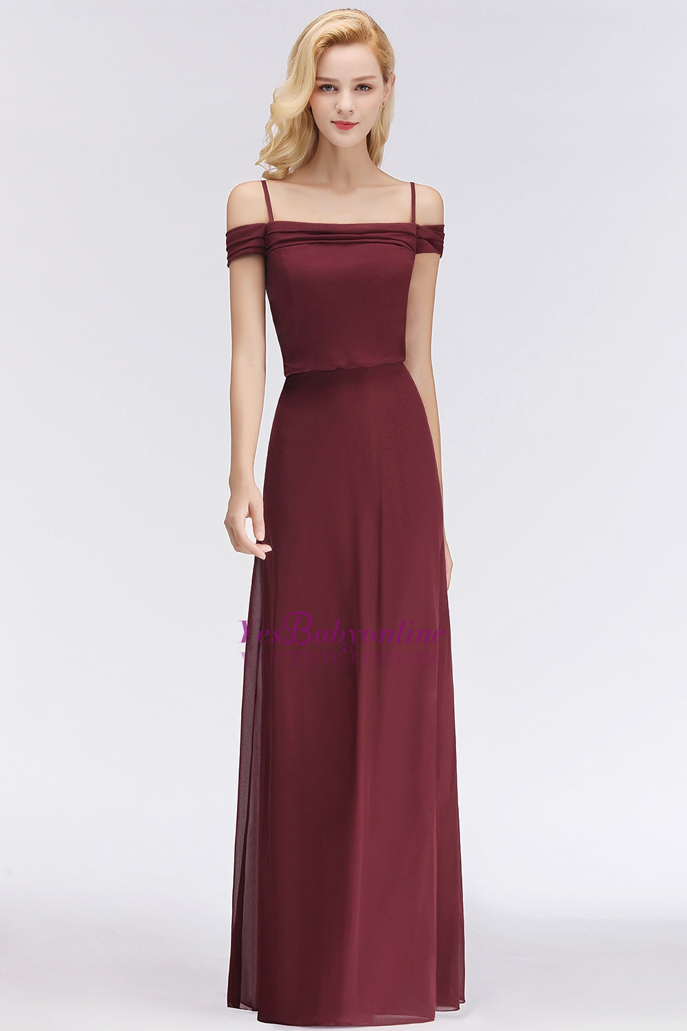 Elegant Off-the-Shoulder Burgundy Bridesmaid Dresses Spaghetti-Straps Affordable Maid of Honor Dress - Fashionpara