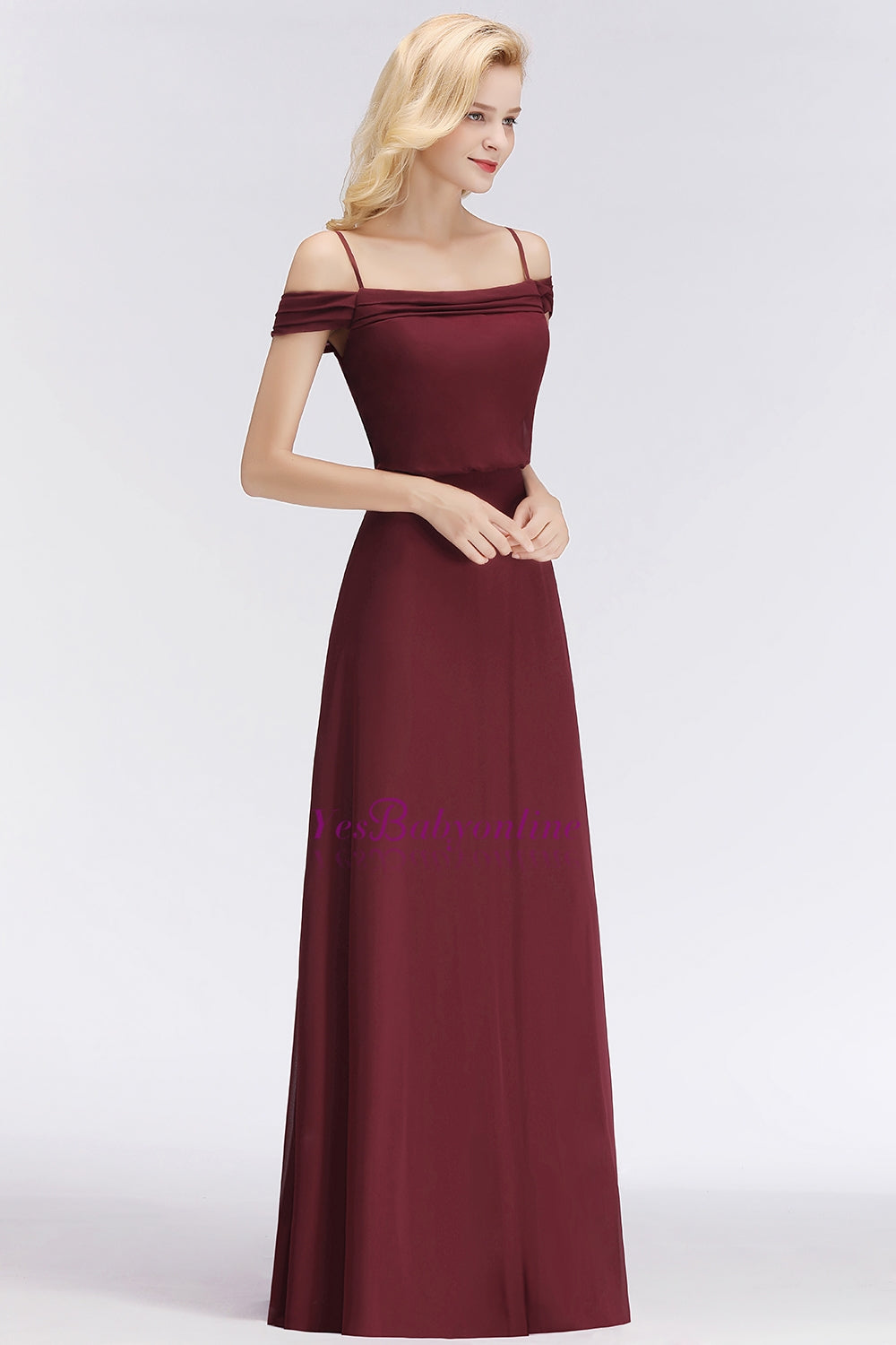 Elegant Off-the-Shoulder Burgundy Bridesmaid Dresses Spaghetti-Straps Affordable Maid of Honor Dress