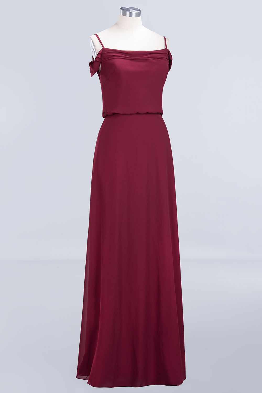 Elegant Off-the-Shoulder Burgundy Bridesmaid Dresses Spaghetti-Straps Affordable Maid of Honor Dress - Fashionpara