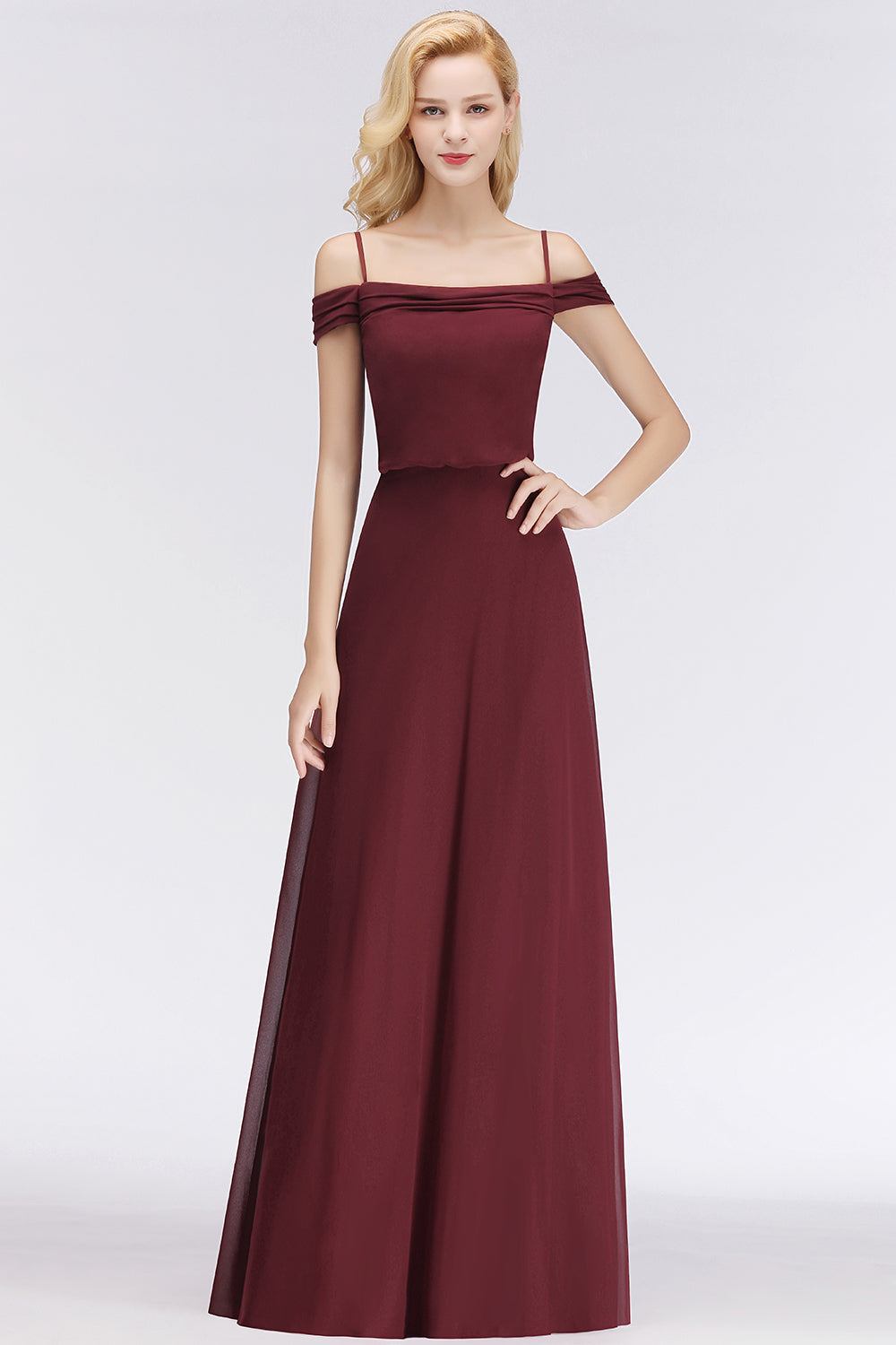 Elegant Off-the-Shoulder Burgundy Bridesmaid Dresses Spaghetti-Straps Affordable Maid of Honor Dress