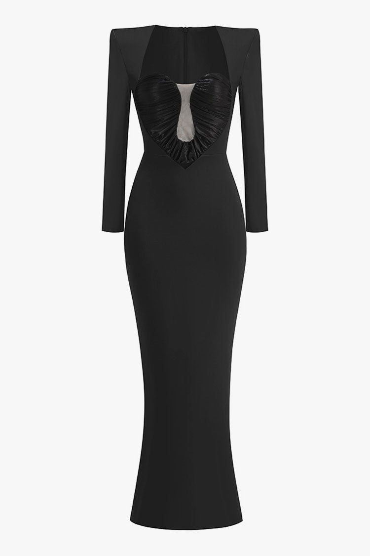 Elegant Pleated Sweetheart Shoulder Pad Bodycon Evening Maxi Dress