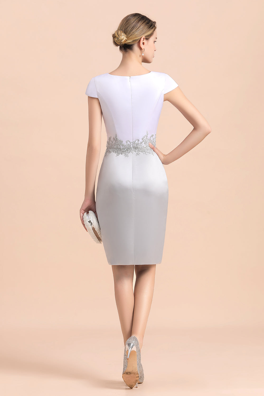 Elegant Silve Short Mother Of the Bride Dress Knee-Length Wedding Party Gowns - Fashionpara