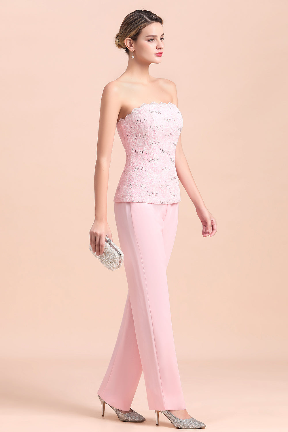 Elegant Strapless Appliques Mother of Bride Jumpsuit with Long Sleeves Wraps - Fashionpara