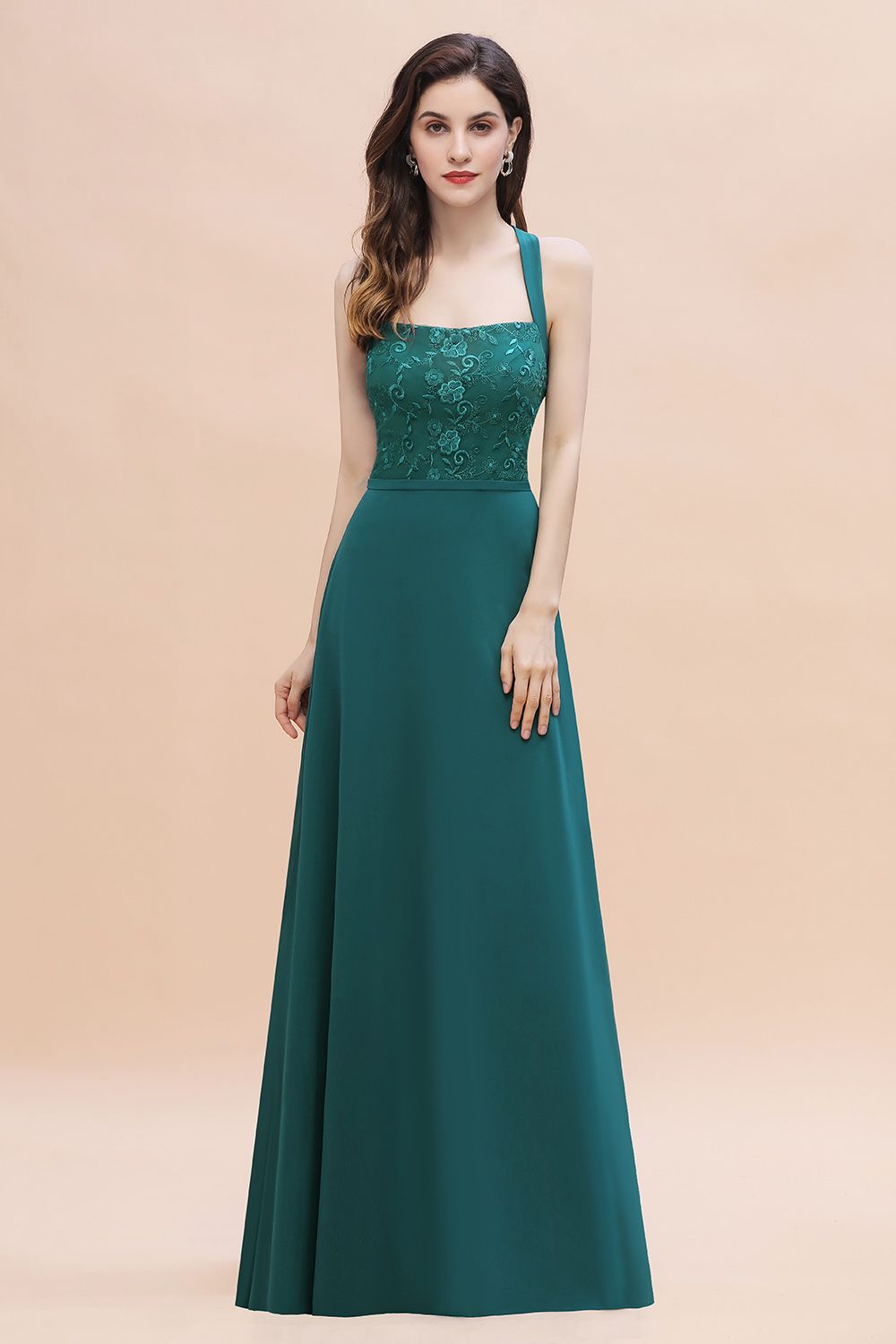 Elegant Straps Peacock Chiffon Appliques Bridesmaid Dresses Sleeveless On Sale