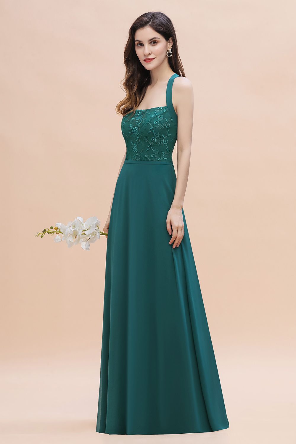 Elegant Straps Peacock Chiffon Appliques Bridesmaid Dresses Sleeveless On Sale