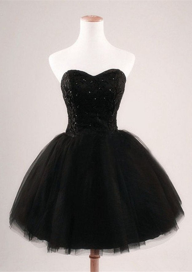 Elegant Tulle Cocktail Dress with Lace Embroidery - Elegant A-line/Princess Strapless Short