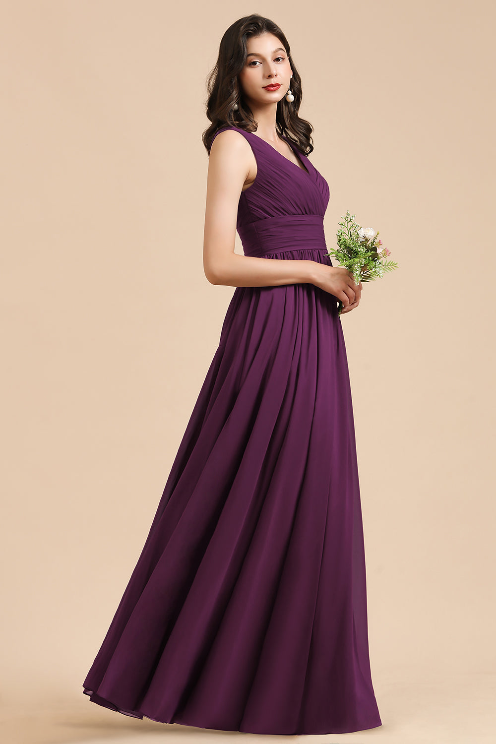 Elegant V-Neck Ruffle A-line Chiffon Lace Bridesmaid dresses