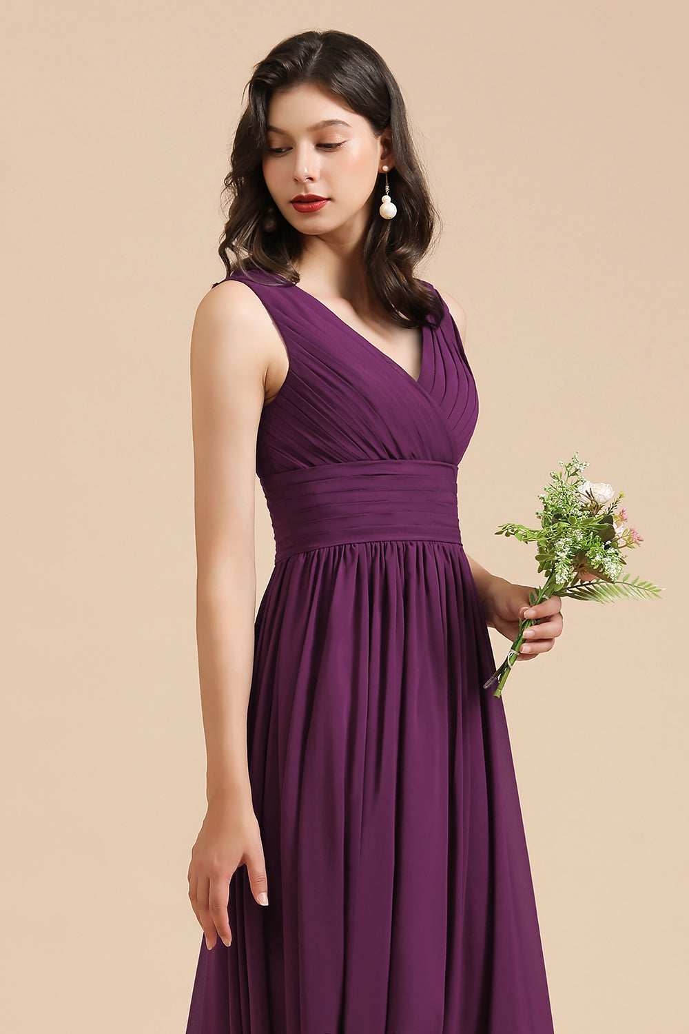 Elegant V-Neck Ruffle A-line Chiffon Lace Bridesmaid dresses