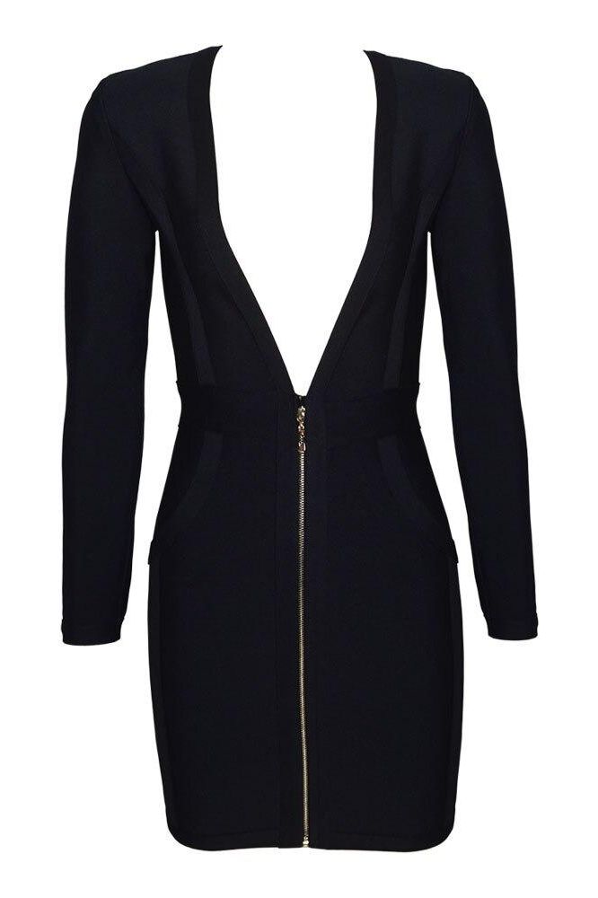 Eva Long Sleeve Bandage Mini Dress - Classic Black - Fashionpara