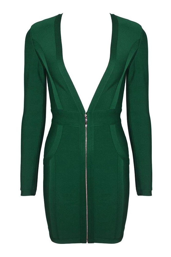 Eva Long Sleeve Bandage Mini Dress - Emerald Green - Fashionpara