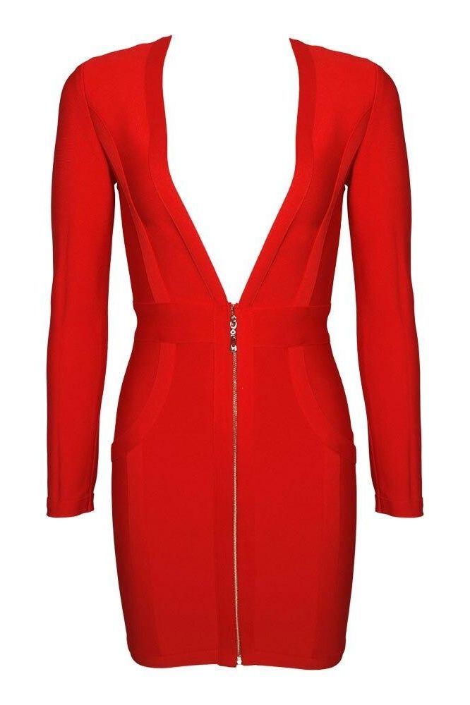 Eva Long Sleeve Bandage Mini Dress - Lipstick Red - Fashionpara