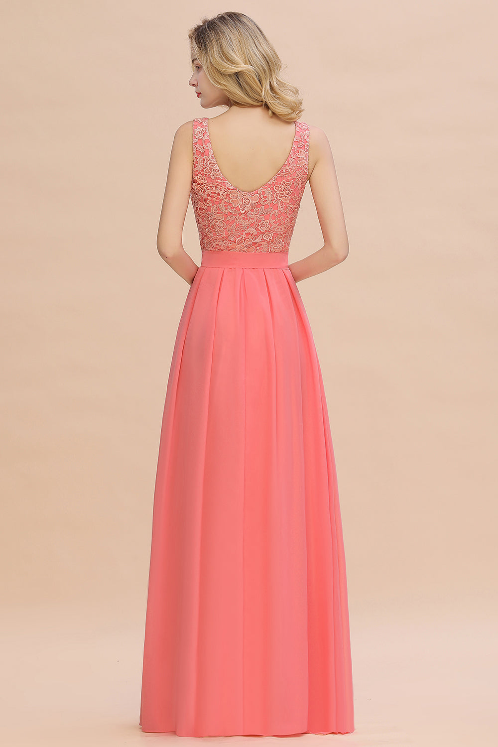 Exquisite Lace Scoop Sleeveless Bridesmaid dresses with Ruffle - Fashionpara