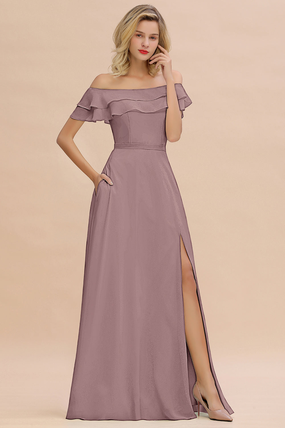 Exquisite Off-the-shoulder Slit Mint Green Bridesmaid Dresses With Pockets