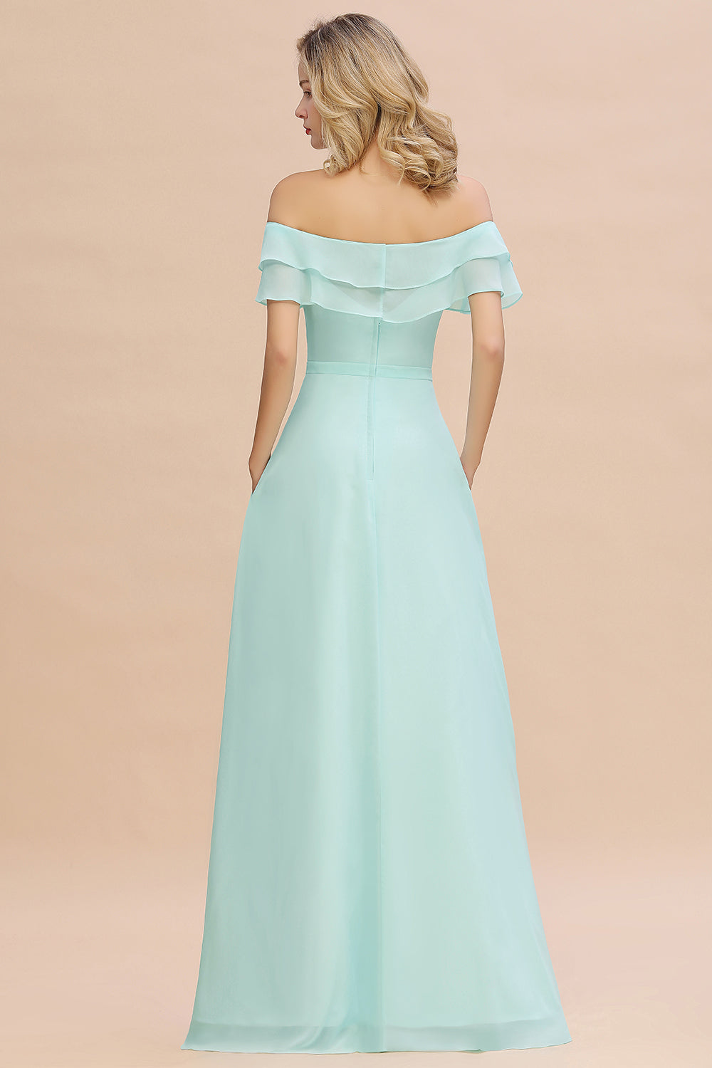 Exquisite Off-the-shoulder Slit Mint Green Bridesmaid Dresses With Pockets