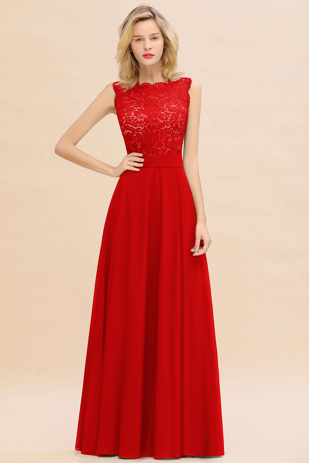 Exquisite Scoop Chiffon Lace Bridesmaid dresses with V-Back