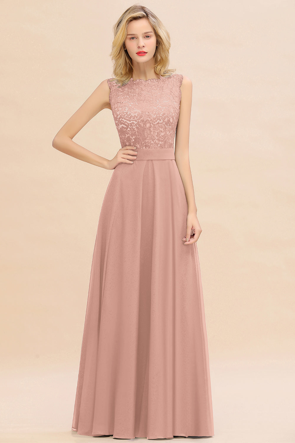 Exquisite Scoop Chiffon Lace Bridesmaid dresses with V-Back - Fashionpara