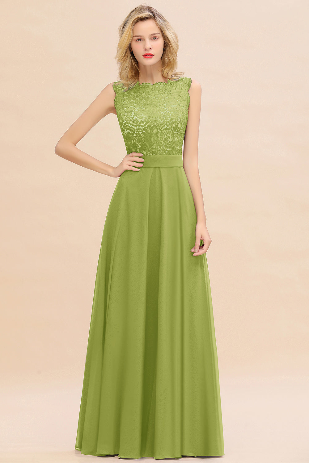 Exquisite Scoop Chiffon Lace Bridesmaid dresses with V-Back