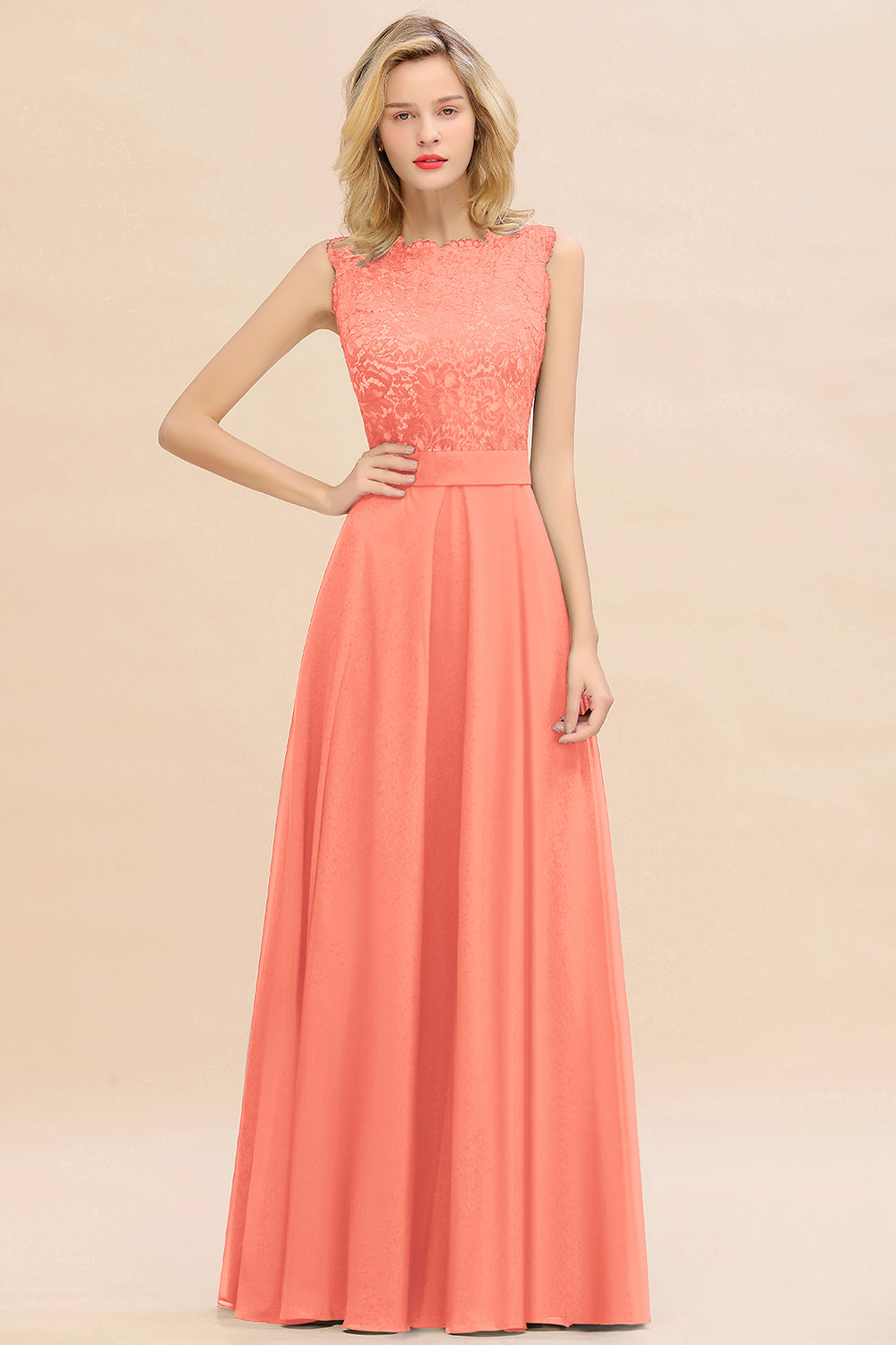 Exquisite Scoop Chiffon Lace Bridesmaid dresses with V-Back